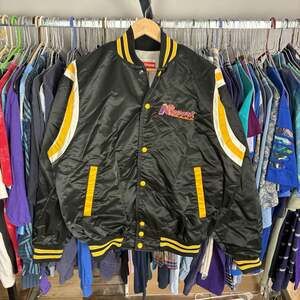 Vintage 80s Newark Bears Fordham Made in USA Black Satin Bomber Varsity Jacket